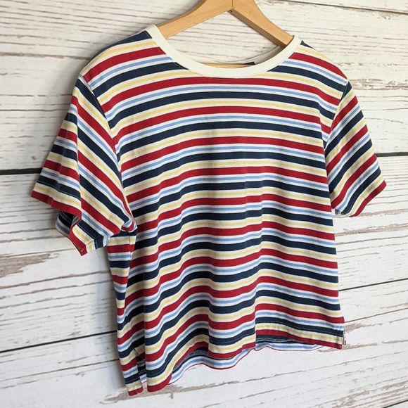 Liz Claiborne Tops - 🎃 Vintage Liz Claiborne Sport Petite M Multicolor Stripe Boxy Short Sleeve Tee